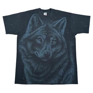 Vintage 90s Wolf All Over Print 1992 Animal Shirt Single Stich USA Made Size XL